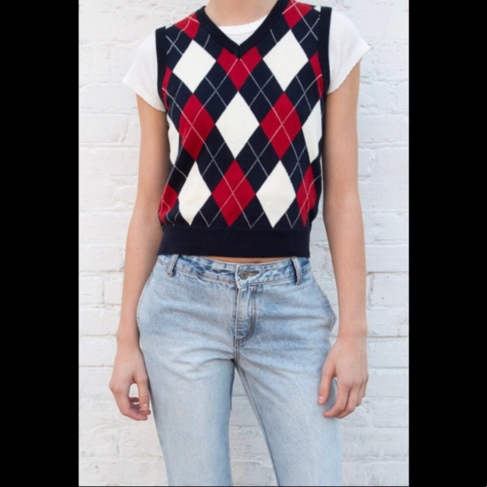 Brandy Melville Red and Navy Riley Sweater Vest